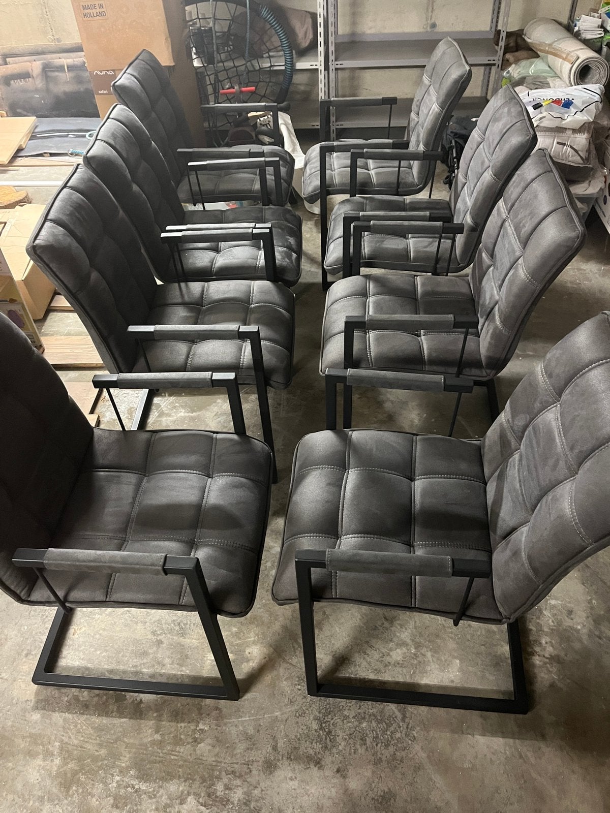 set van 8 comfortabele eetkamerstoelen, Maison & Meubles, Chaises, Comme neuf, Cinq, Six Chaises ou plus, Métal, Tissus, Gris