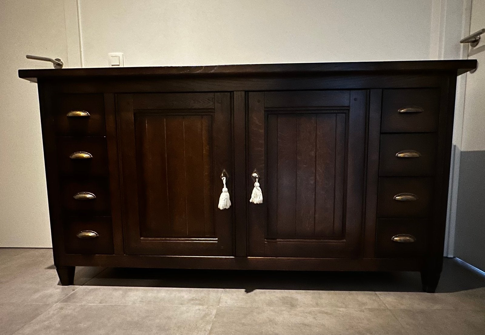Massief eiken dressoir Mintjens (Westmalle) – 162 cm, Ophalen, 150 tot 200 cm, Eikenhout, Met lade(s)