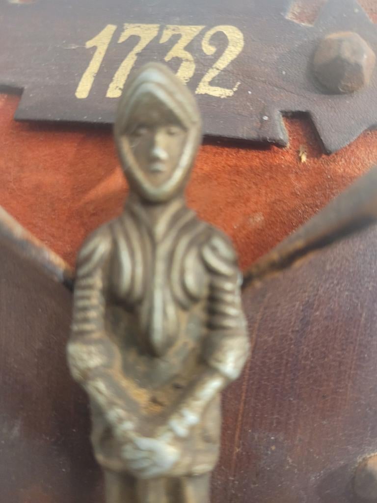 Ouvre-lettre chevalier en laiton  sur socle en cuir vontage, Ophalen of Verzenden