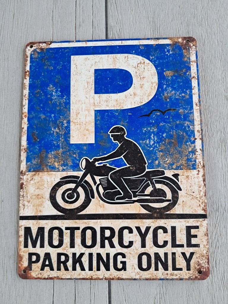 Motorcycle parking vintage look bord, Ophalen of Verzenden, Nieuw, Motoren