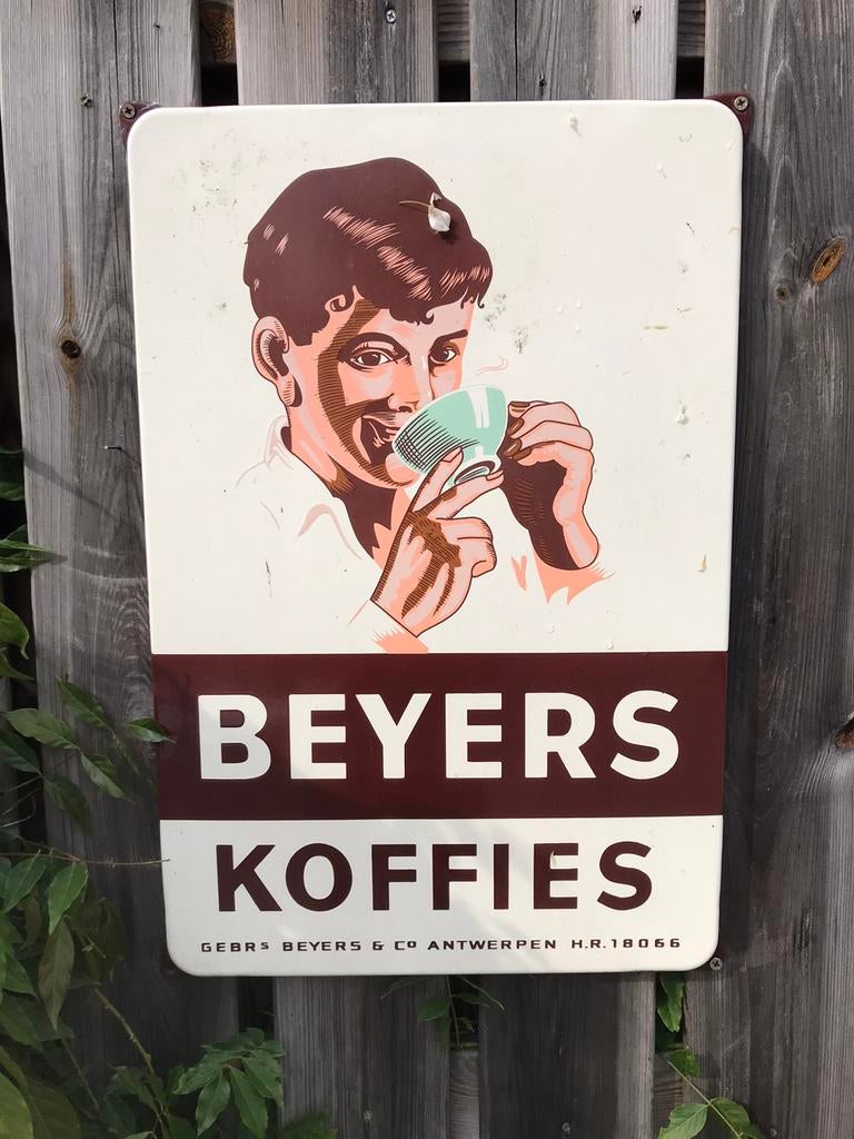 Beyers Koffies emaille reclamebord, Ophalen, Gebruikt, Reclamebord