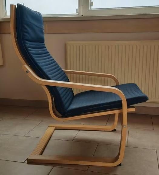 IKEA POANG relax zetel met zwart kussen, Huis en Inrichting, Fauteuils, Ophalen, Gebruikt, Hout
