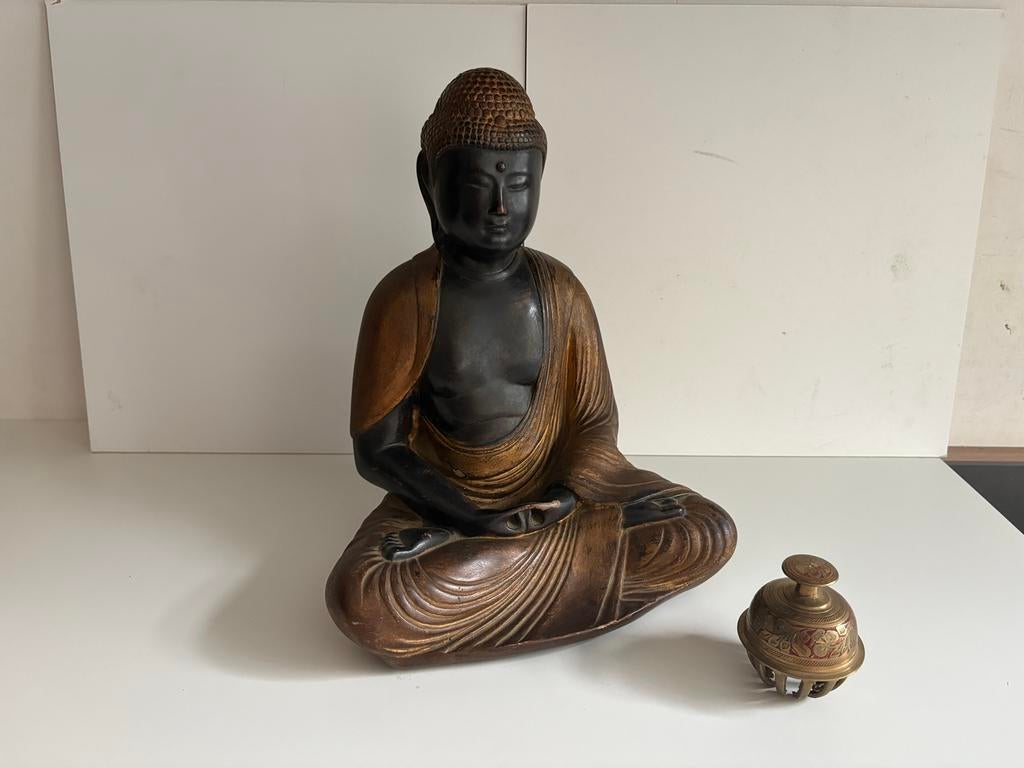 Grand Bouddha Méditation - Plâtre Patiné "Bronze" - Vintage, Antiquités & Art, Antiquités | Céramique & Poterie, Enlèvement