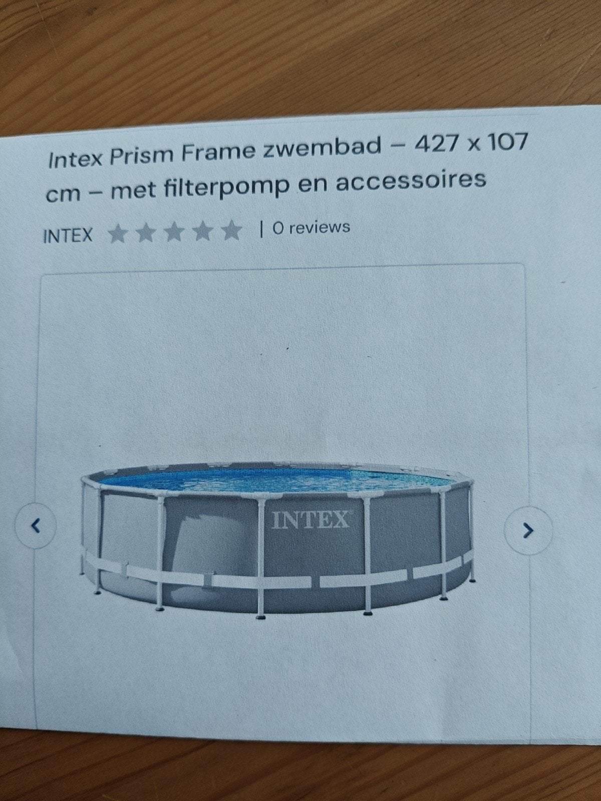 Intex prism frame 427x 107 zwembad, Ophalen