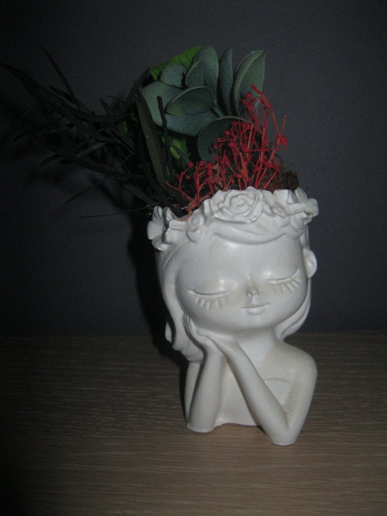 Bloempotje meisjeshoofd met kunstplanten nieuw., Binnen, 15 cm, Overige materialen, Nieuw