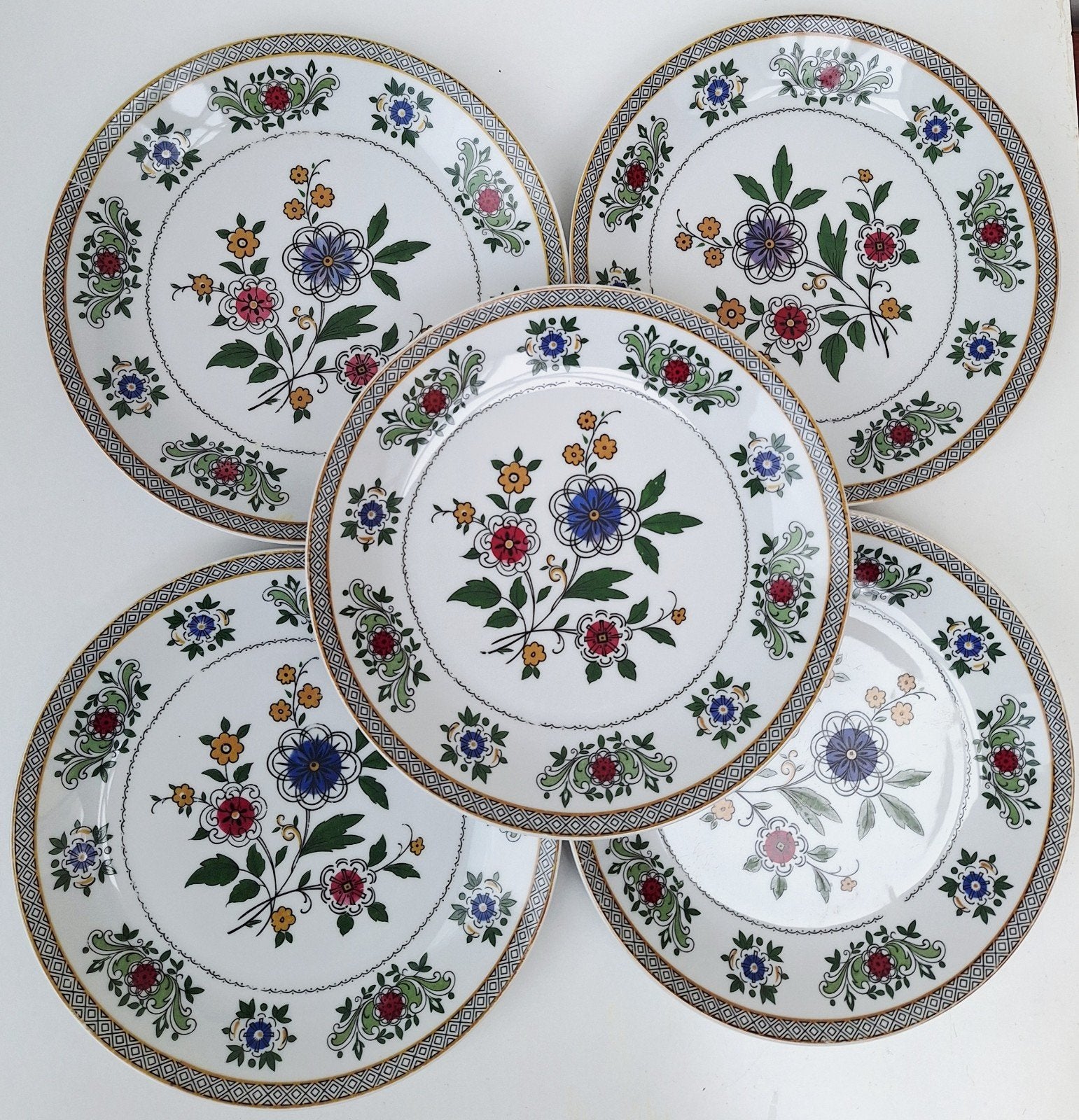 Leuke set van vijf vintage borden bloemmotief Bavaria, Ophalen of Verzenden