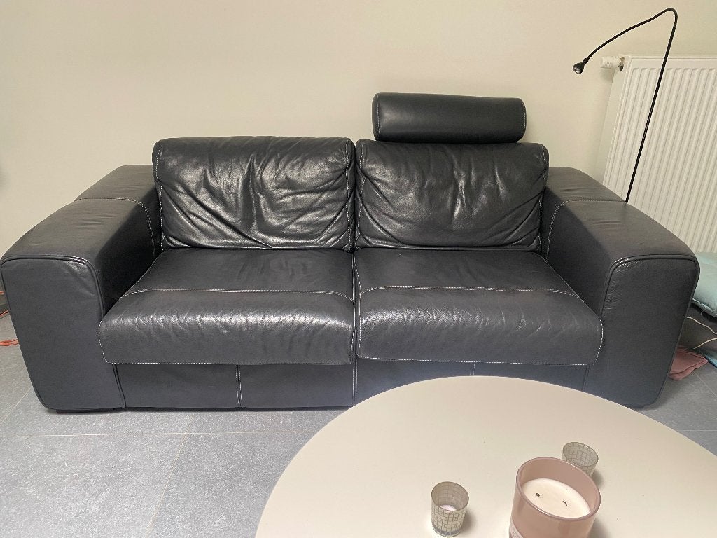 Lederen 2-zitsbank + fauteuil – samen €300, Ophalen, Gebruikt, Tweepersoons, Leer