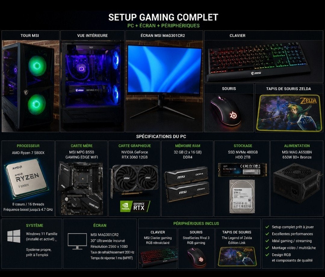 Volledige MSI Gamer-pc — Ryzen 7 5800X — RTX 3060 12 GB — 32, Computers en Software, Audio-software, Windows, Ophalen