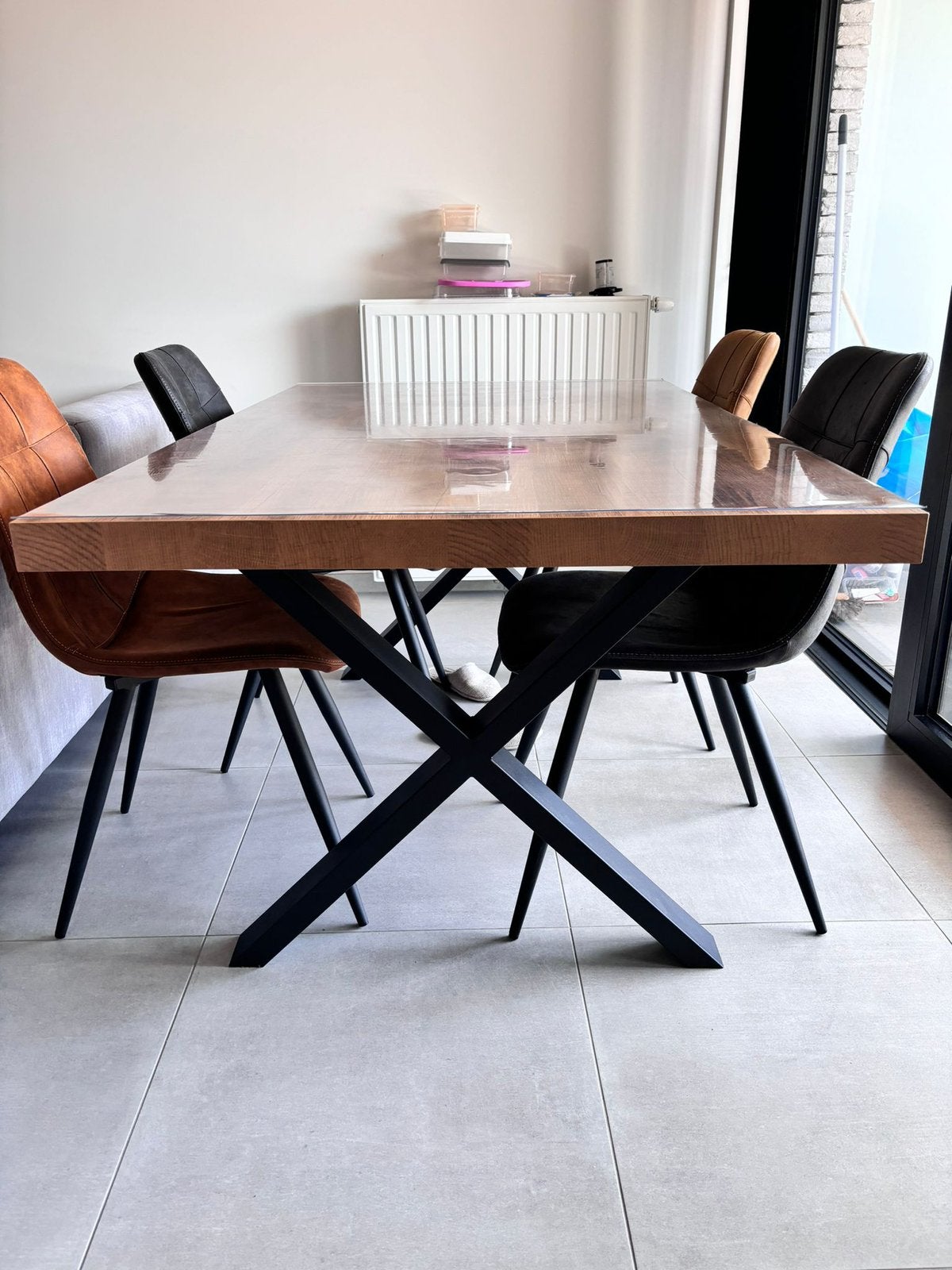 Tafel + 4 stoelen, Ophalen, 50 tot 100 cm, Modern, X-poot, 150 tot 200 cm