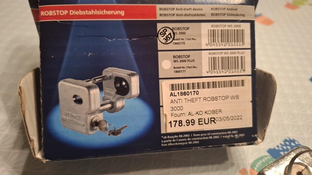 Winterhoff WS3000 Robstop anti diefstal SCM Koppelingsslot, Enlèvement, Neuf