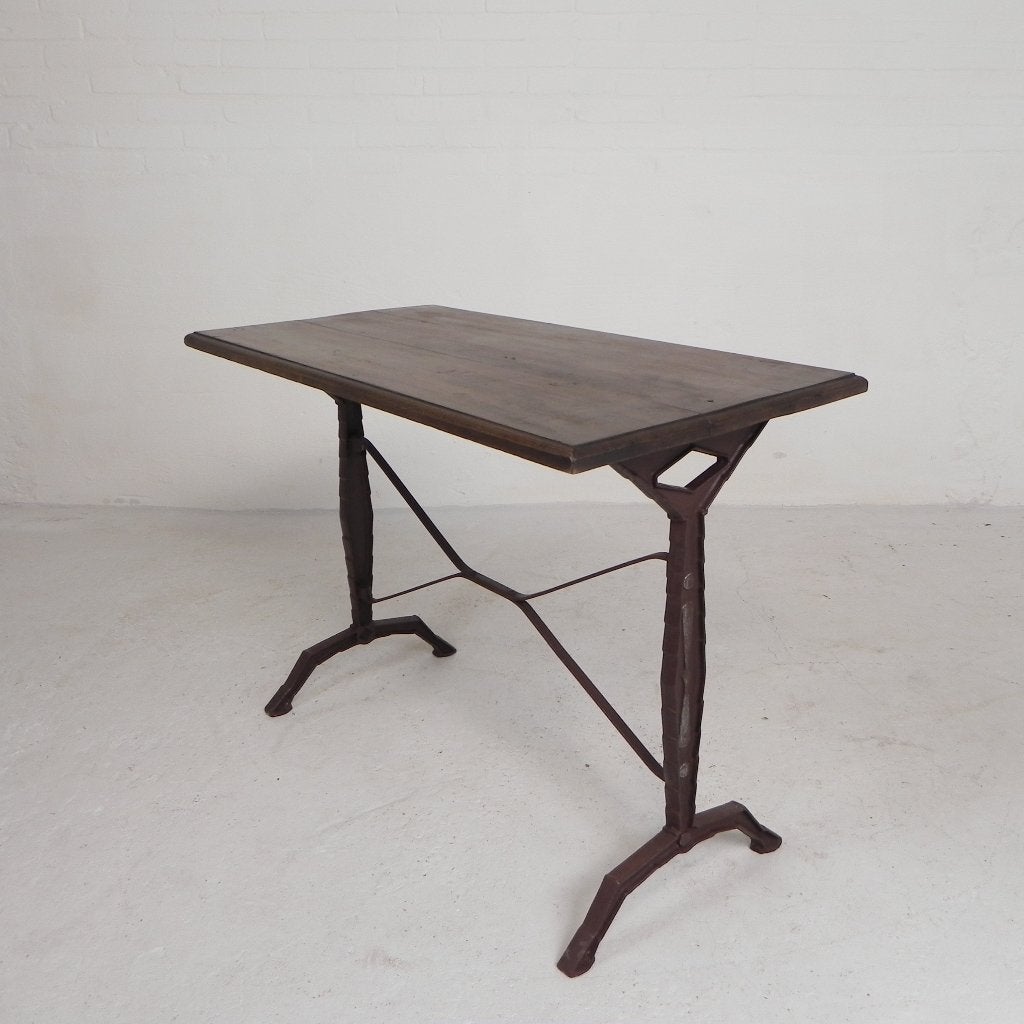 Bistrotafel met eiken blad op gietijzeren frame, jaren 30, Antiek en Kunst, Ophalen of Verzenden