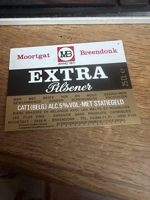 etiket label Moortgat Breendonk extra Pilsener, Ophalen of Verzenden, Nieuw, Overige typen, Duvel