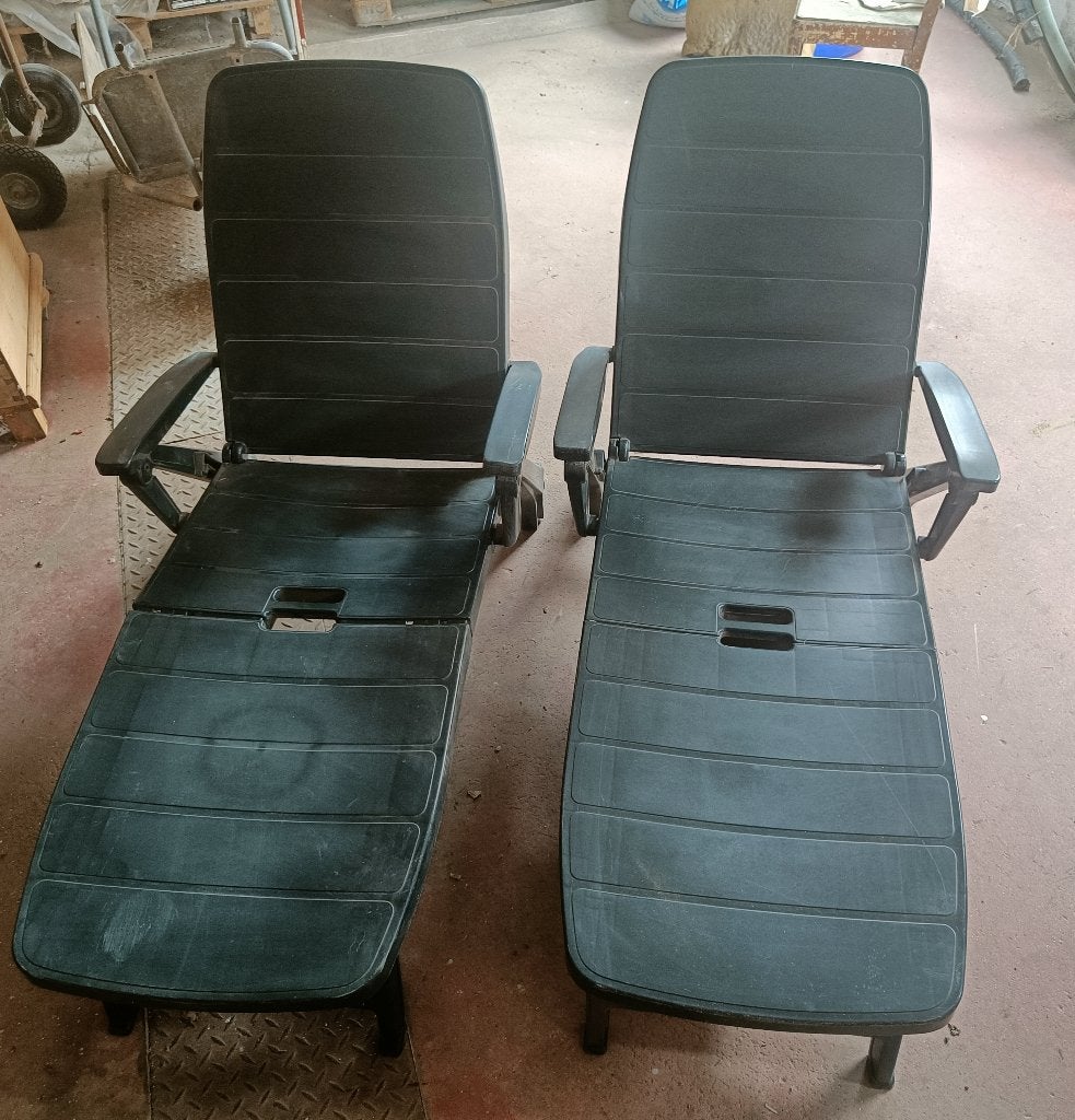 2 ligzetels, Tuin en Terras, Ophalen, Gebruikt, Plastic, Inklapbaar