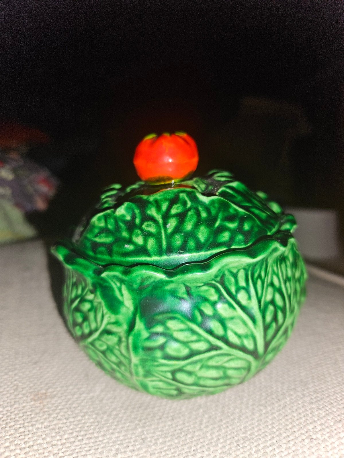 vintage Majolica koolvorm, cabbage, sauspotje, suikerpotje., Huis en Inrichting, Overige merken, Vintage, Ophalen of Verzenden