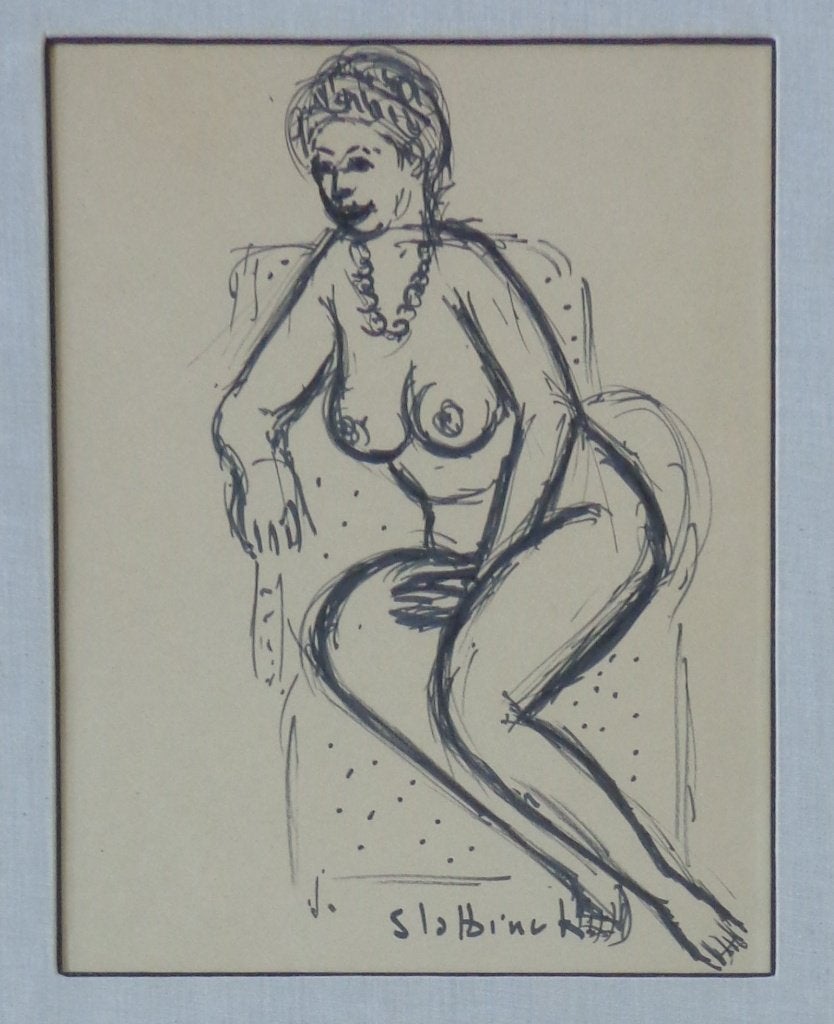 RIK SLABBINCK / NAAKTE VROUW / ORIGINEEL WERK 53x44cm KADER, Enlèvement ou Envoi, Figures, Papier/carton, Technique mixte