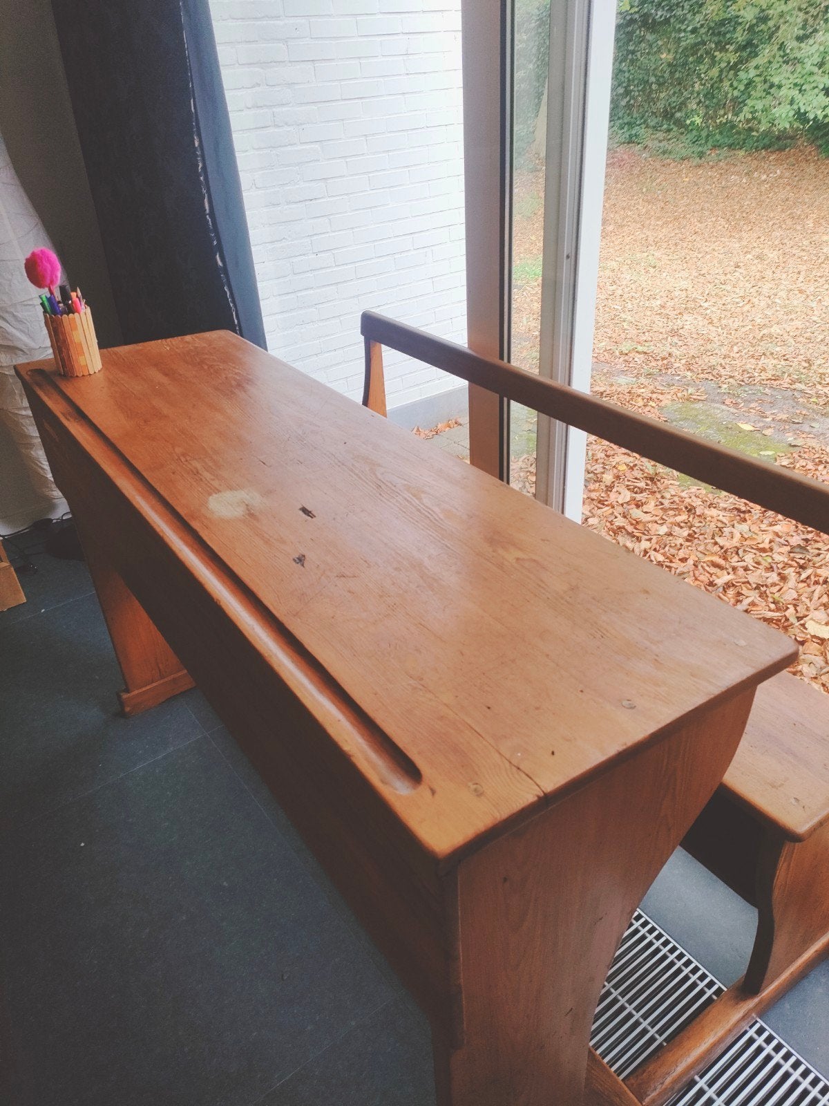 Houten schoolbank, 100 à 150 cm, Enlèvement, Utilisé, 50 à 100 cm