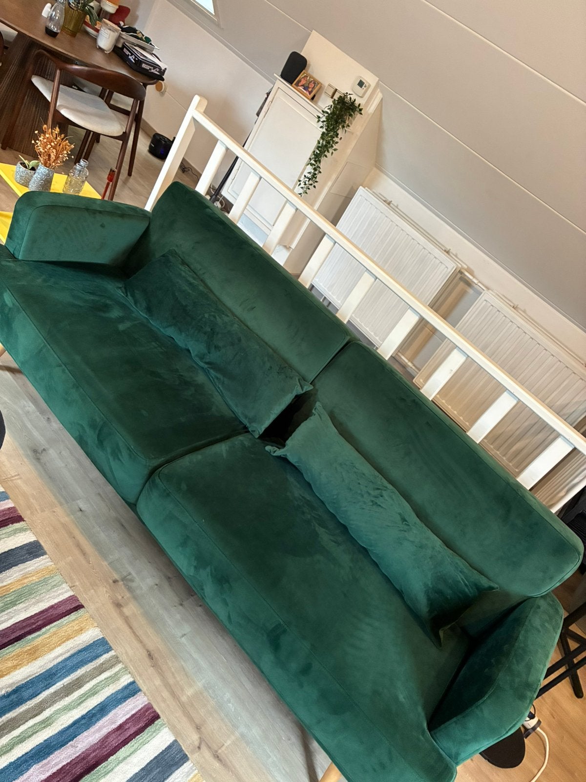 Groene velvet zetel, 200 à 250 cm, Comme neuf, Enlèvement, Trois personnes
