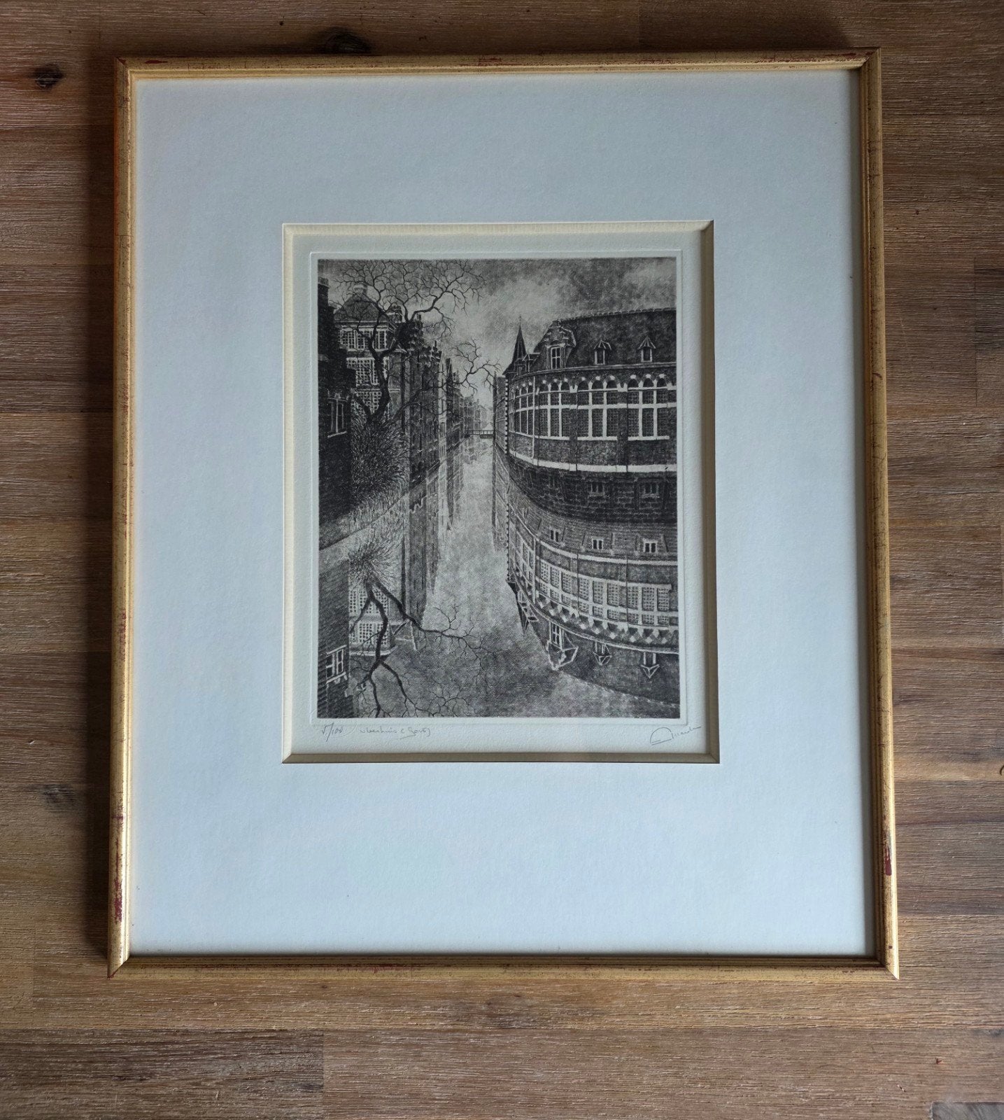 Het Vleeshuis Gent Eric Meuleman prof. ingelijst ets 28x22, Antiek en Kunst, Ingelijst, 27 cm, 22 cm, Ophalen of Verzenden
