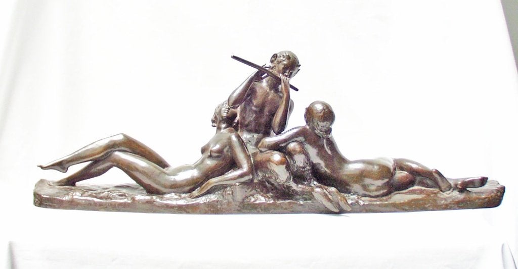 Art Deco Beeld - Ary Bitter - Faun with Maidens., Antiek en Kunst, Art deco, Gemerkt, Brons, Scène