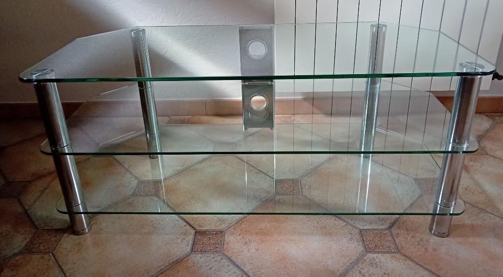 AV Meuble TV d'angle en verre, Maison & Meubles, 100 à 150 cm, Comme neuf, Verre, Enlèvement