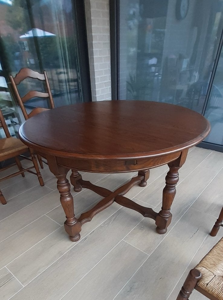 Ronde massief eiken tafel en vier stoelen, Ophalen