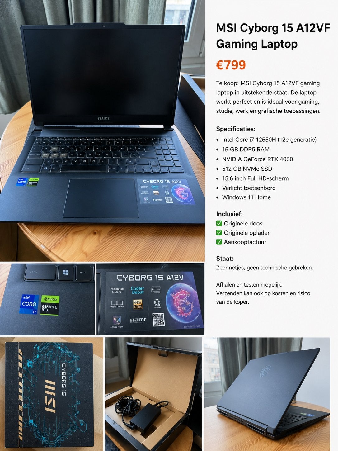 MSI Cyborg 15 A12VF Gaming Laptop | Intel i7 | RTX 4060, Computers en Software, Ophalen, 8 GB, Zo goed als nieuw, Gaming