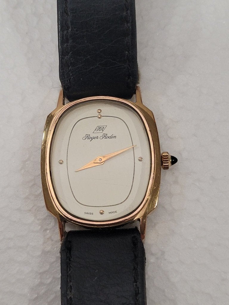 Roger Rodin Vintage Swiss Made NOS – Or 20 Microns, Ophalen of Verzenden, Staal, Leer