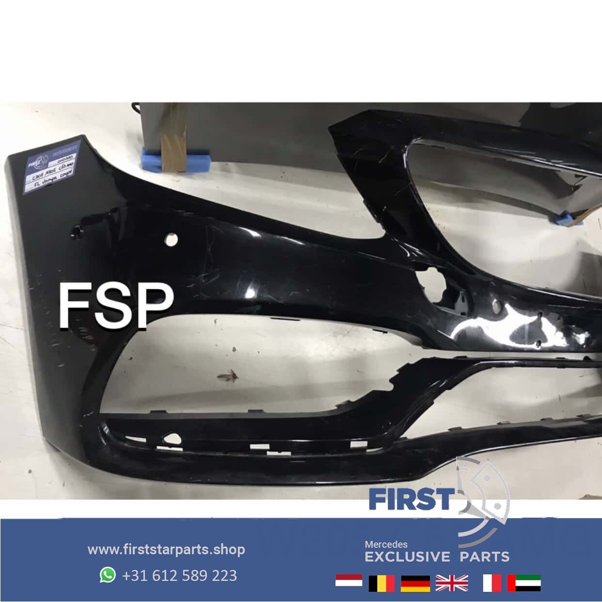 C205 Coupé Cabrio C63 AMG VOORBUMPER ZWART Mercedes C Klasse, Gebruikt, -, Voor, Ophalen of Verzenden