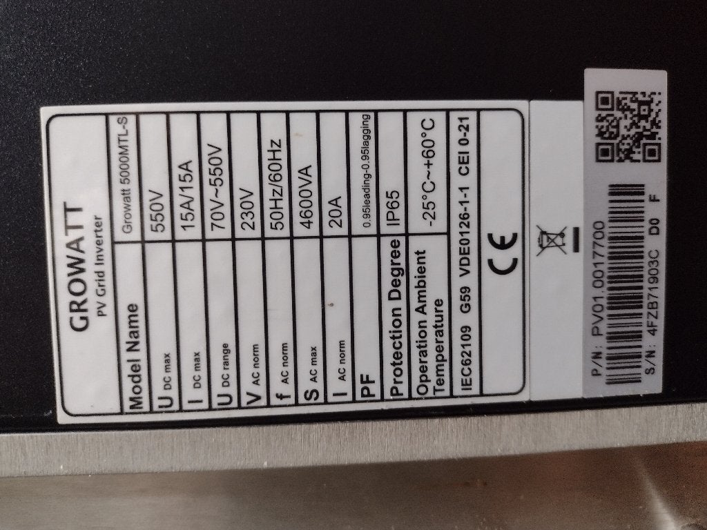 Growatt omvormer 5000 MTL-S, Enlèvement, Utilisé, 200 watts-crêtes ou plus