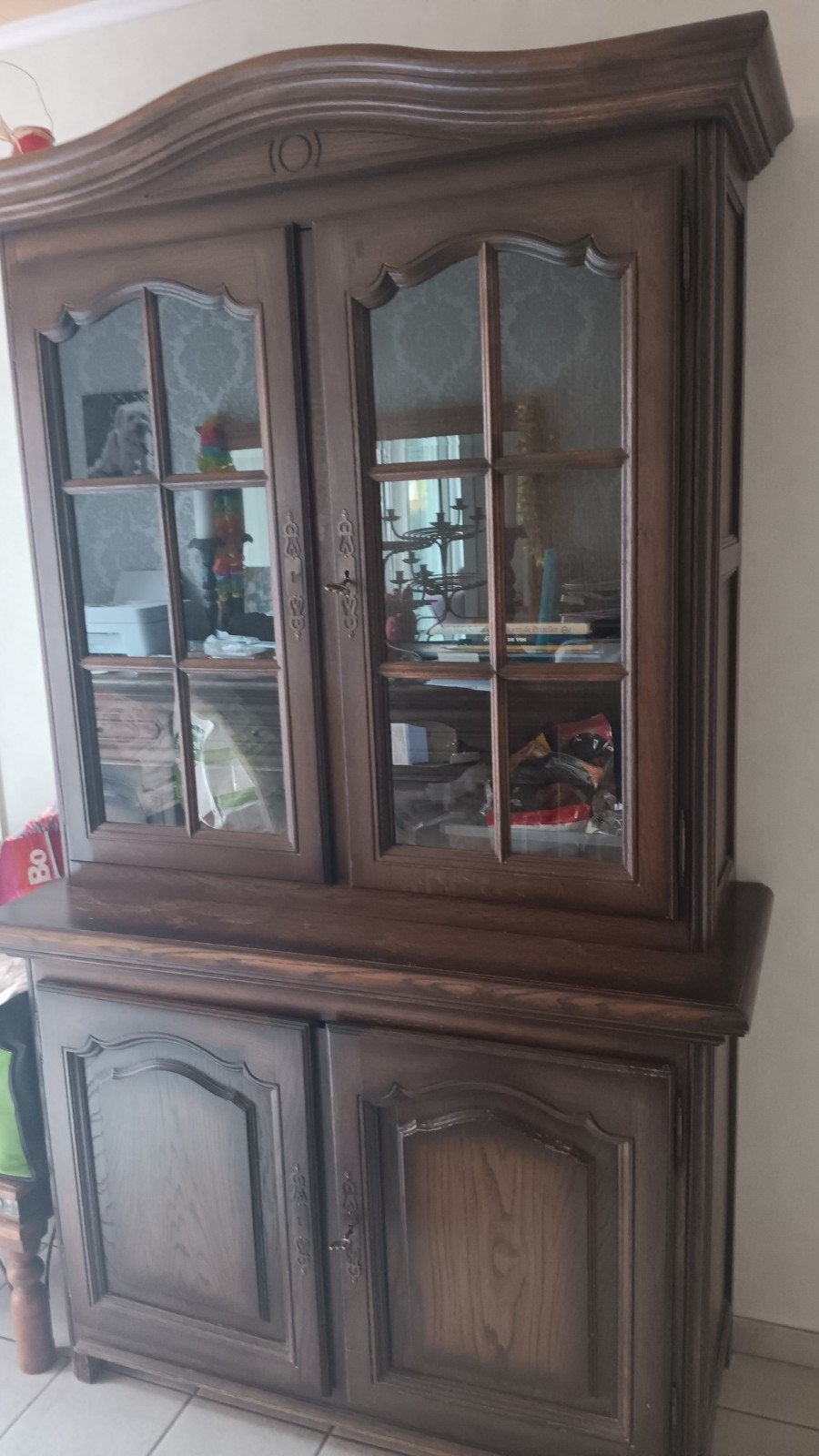 Eikenhouten vitrine-kast, Huis en Inrichting, Ophalen, Gebruikt, Klassiek, Met lade(s)
