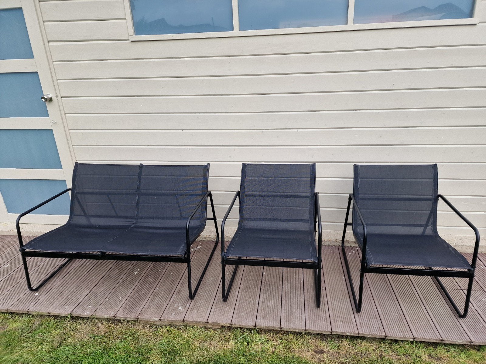 Lounge setje 2 zit en twee 1 zit, Chaise, Aluminium, Utilisé, Sets de jardin