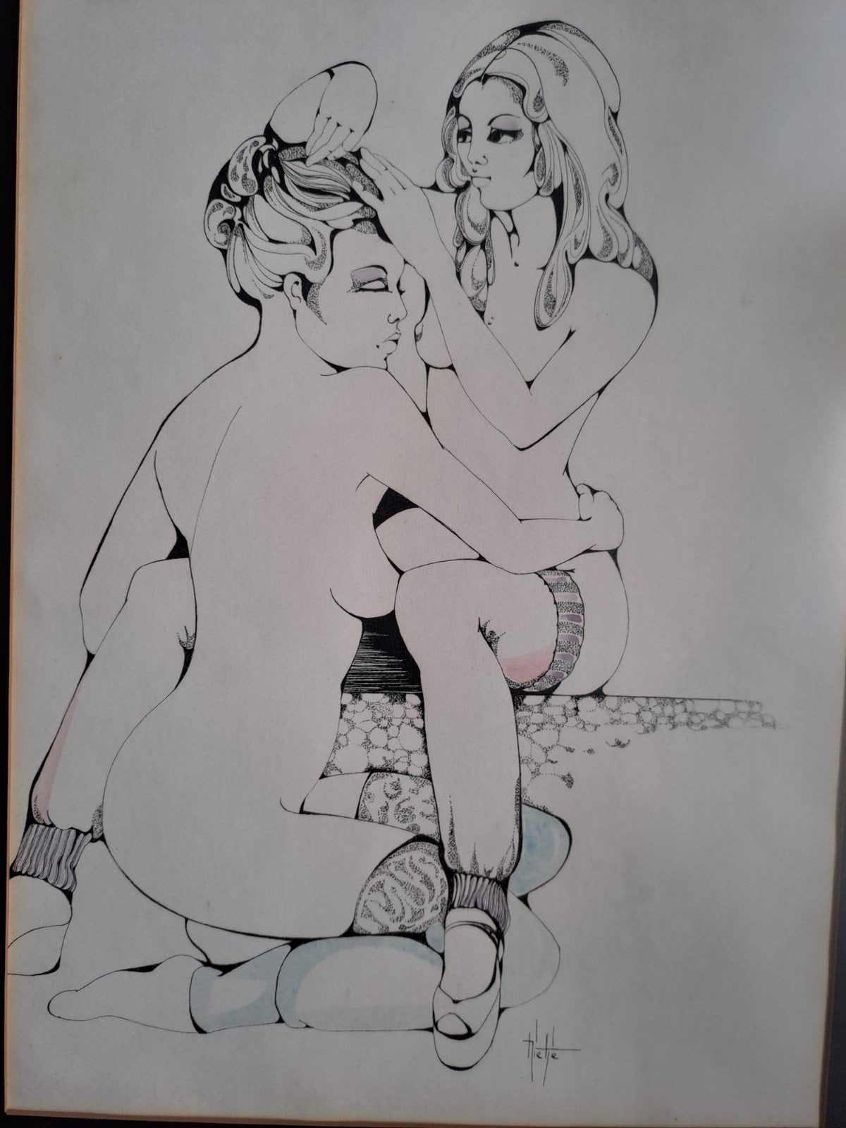 Erotische vintage tekening Mietje Boonen, Ophalen