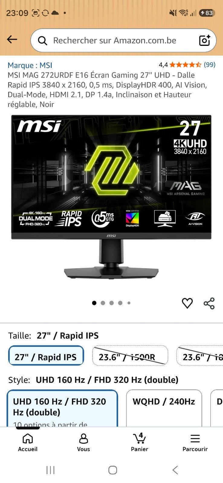 MSI MAG 272URDF E16 Écran Gaming 27'' UHD - Dalle Rapid IPS, Enlèvement, Comme neuf