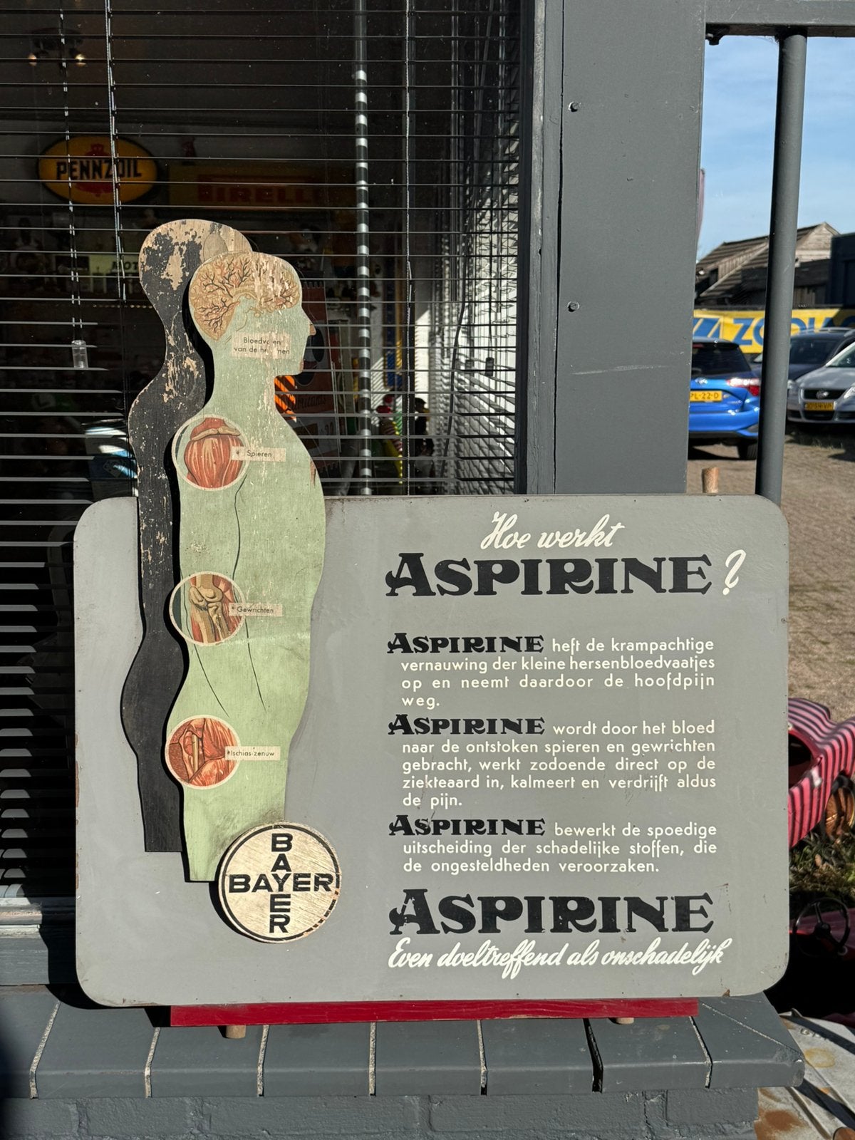 Ancien panneau d'affichage en bois Bayer Aspirin, Panneau publicitaire, ., Enlèvement, Utilisé