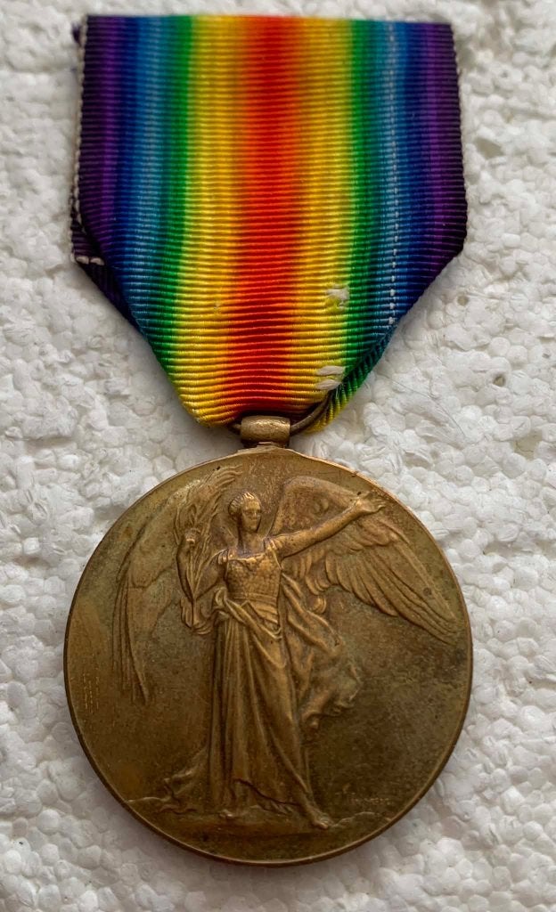 Medaille, Groot-Brittannië, Victory Medal 14-18, Op naam, Verzamelen, Ophalen of Verzenden, Landmacht, Lintje, Medaille of Wings
