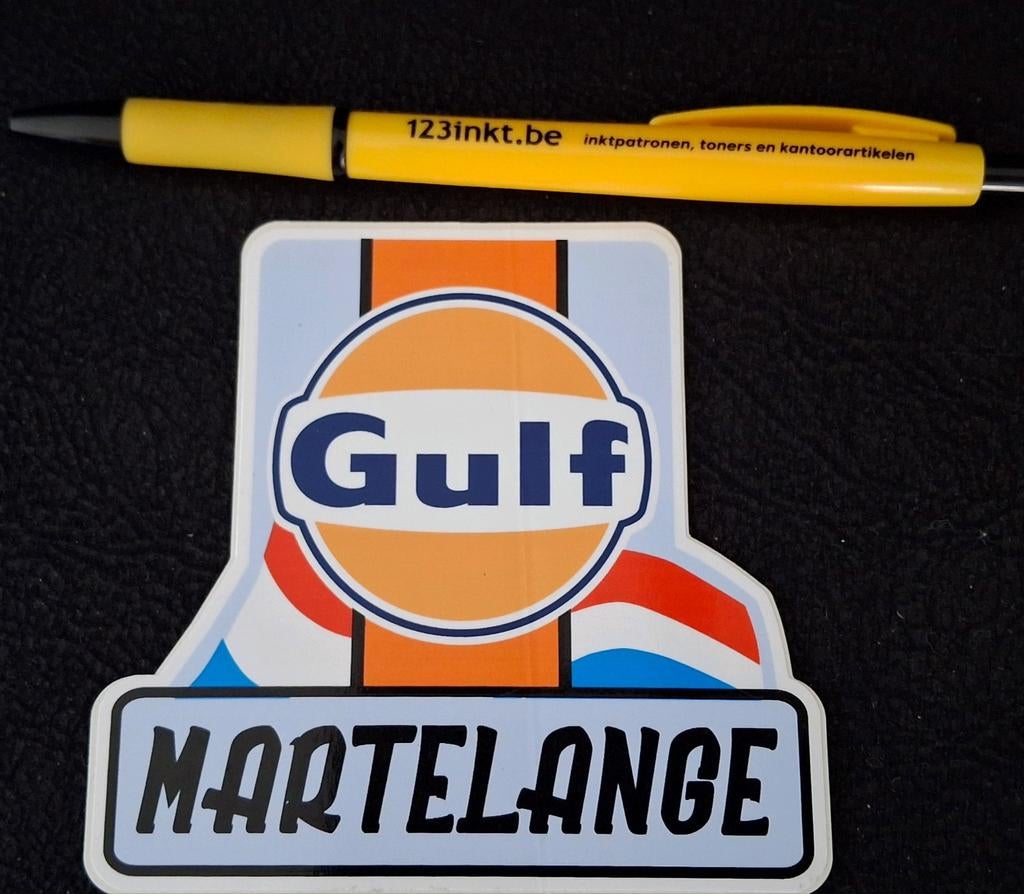 Vintage sticker benzine merk Gulf Martelange, Verzamelen, Ophalen of Verzenden, Zo goed als nieuw, Merk