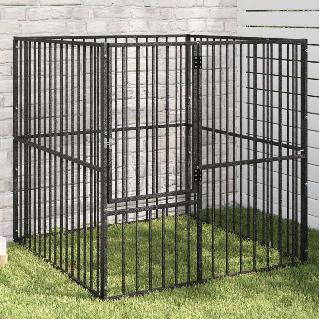 5x vidaXL Hondenkennel 4 panelen gepoedercoat staal zwart, Animaux & Accessoires, Comme neuf, Enlèvement, Chenil chien, 75 à 110 cm