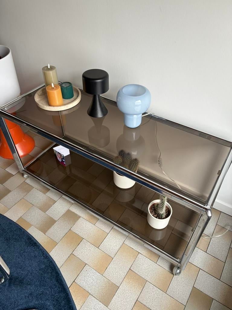 Chroom rek/trolley rookglas, Huis en Inrichting, Tafels | Salontafels, Ophalen, Zo goed als nieuw