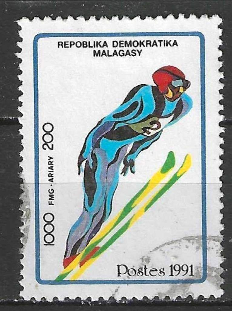 Madagascar 1991 - Yvert 1036 - Jeux olympiques d'hiver (ST), Envoi, Affranchi