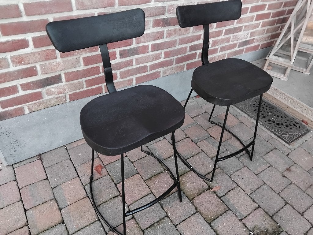 barstoelen krukken mango hout en staal, Huis en Inrichting, Barkrukken, Ophalen, Zo goed als nieuw, Hout