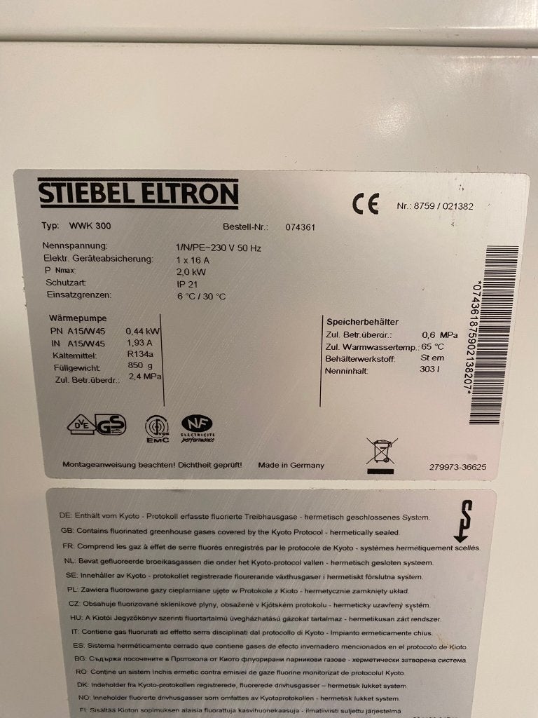 Stiebel Eltron WWK 300 thermodynamische ketel, Ophalen, Gebruikt, 100 liter of meer, Boiler