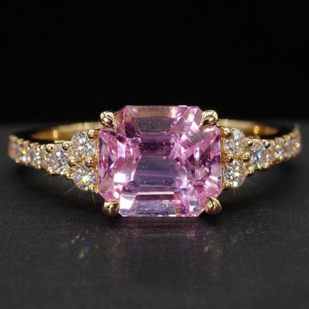 14k gouden ring 0.30ct diamant 2.36ct diep roze kunziet HRD, Ophalen of Verzenden, Zo goed als nieuw, 17 tot 18, Roze