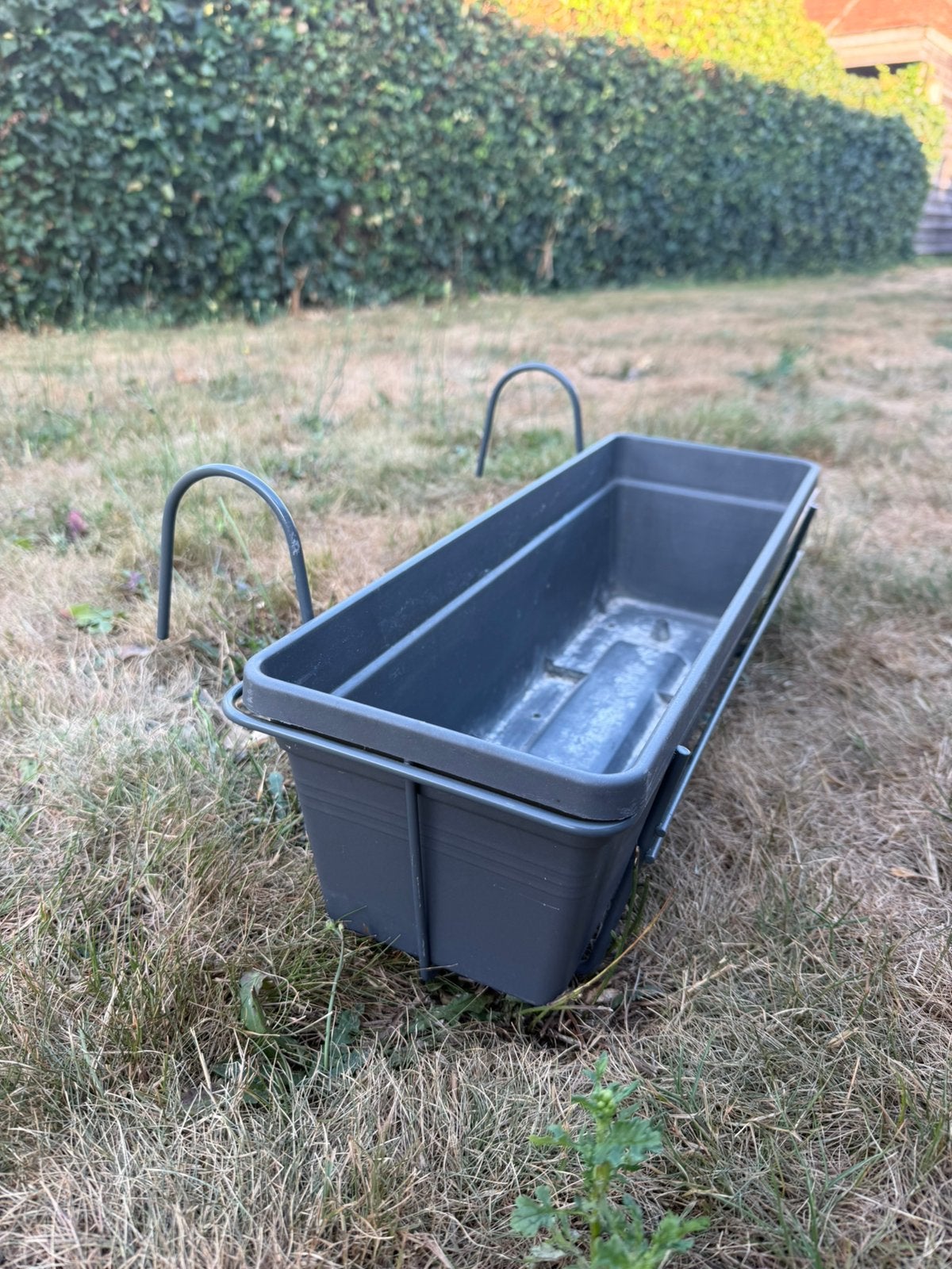 4x elho balkonbak 50 cm + schotel + balkonrek — antraciet, Tuin en Terras, Ophalen of Verzenden, Zo goed als nieuw