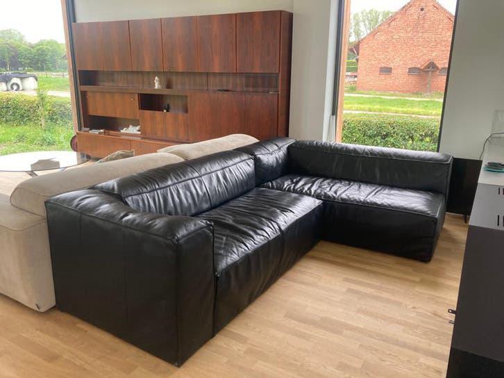 Lederen zetel zwart, Maison & Meubles, Canapés | Coins salons complets, Enlèvement, Utilisé, Cuir