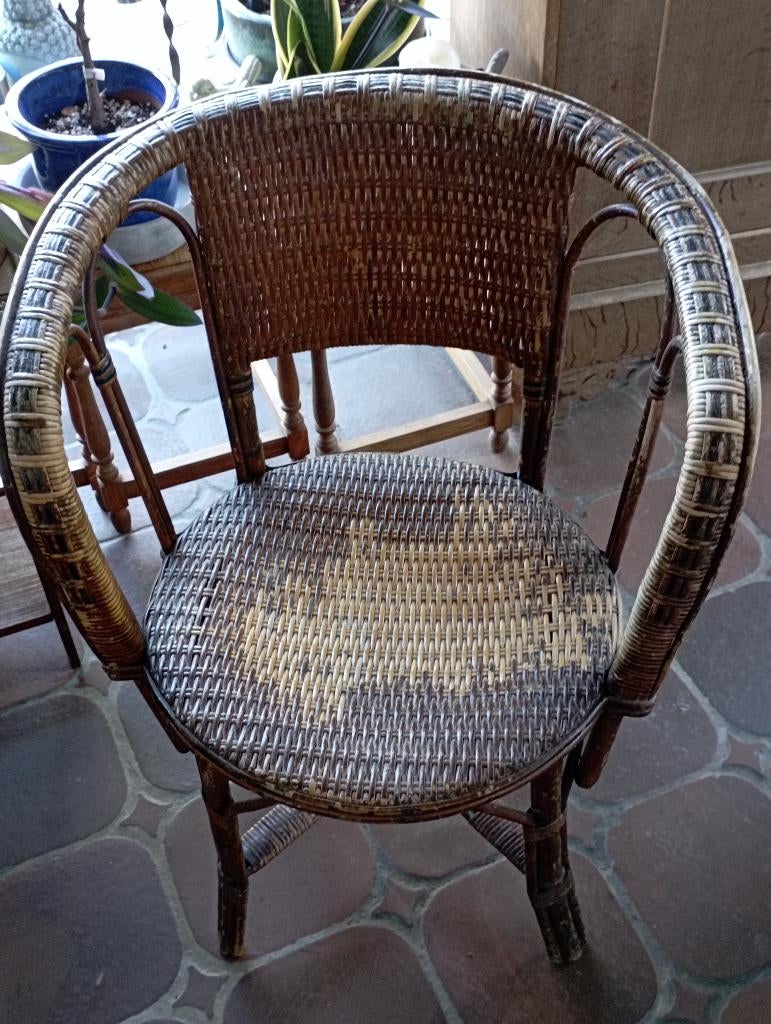Oude rotan fauteuil, Ophalen, Gebruikt, Riet of Rotan