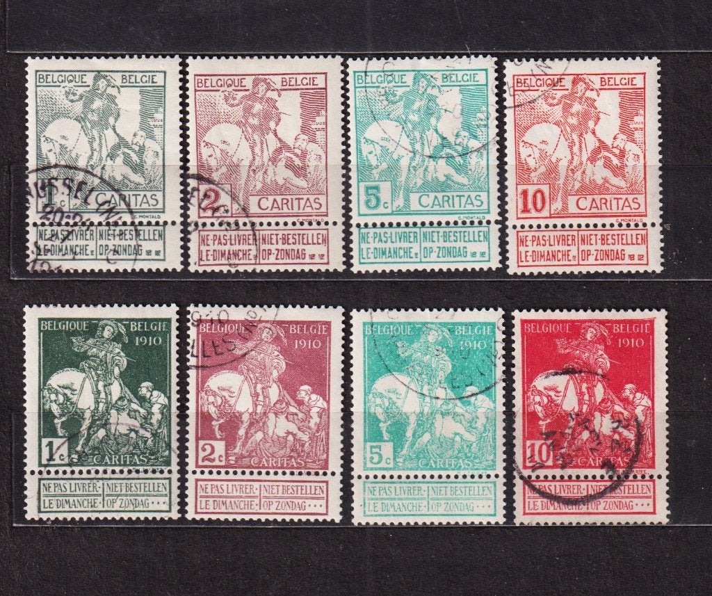 Belgique 1910 Caritas oblitéré COB 84-91, Envoi, Affranchi, Oblitéré