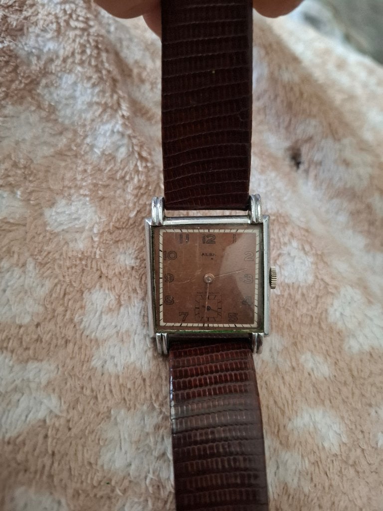 Alba art deco tank horloge 1940, Bijoux, Sacs & Beauté, Montre-bracelet, Autres marques, 1930 à 1960, Enlèvement ou Envoi