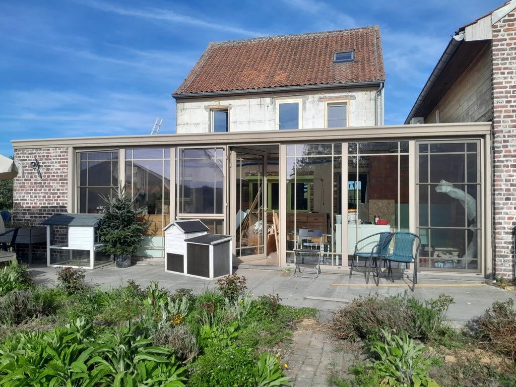 Veranda aluminium, beige. Ca 7m breed, Ophalen