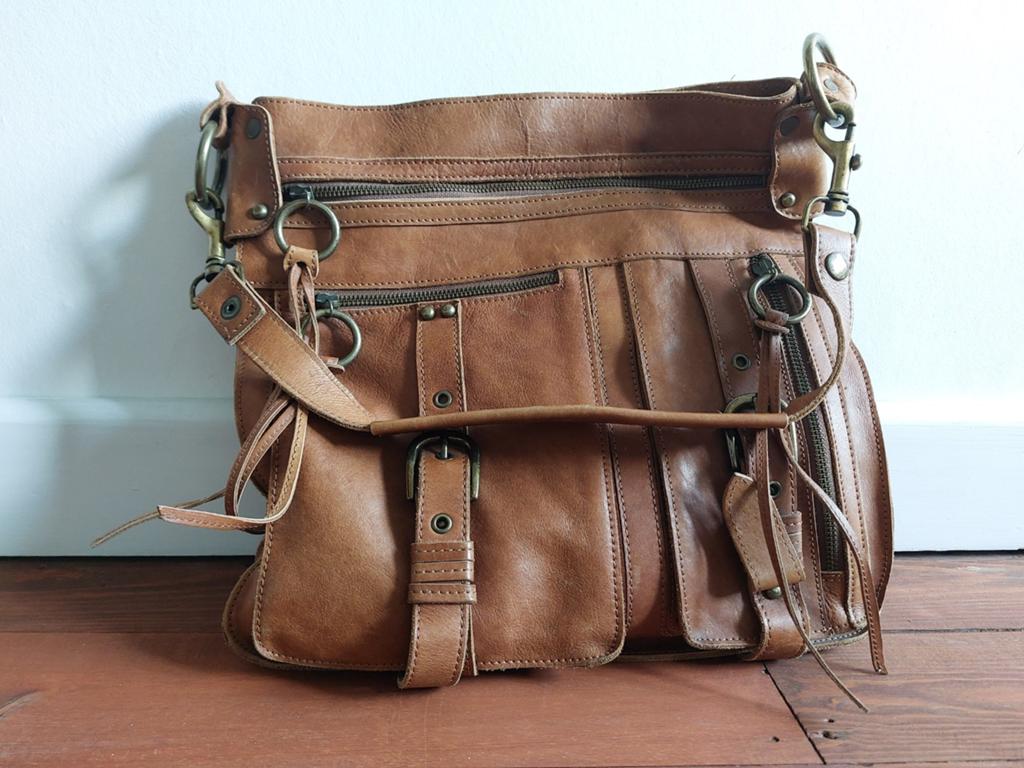 Cognac leren handtas/schoudertas, Handtassen en Accessoires, Tassen | Damestassen, Ophalen of Verzenden, Gebruikt, Bruin, Handtas
