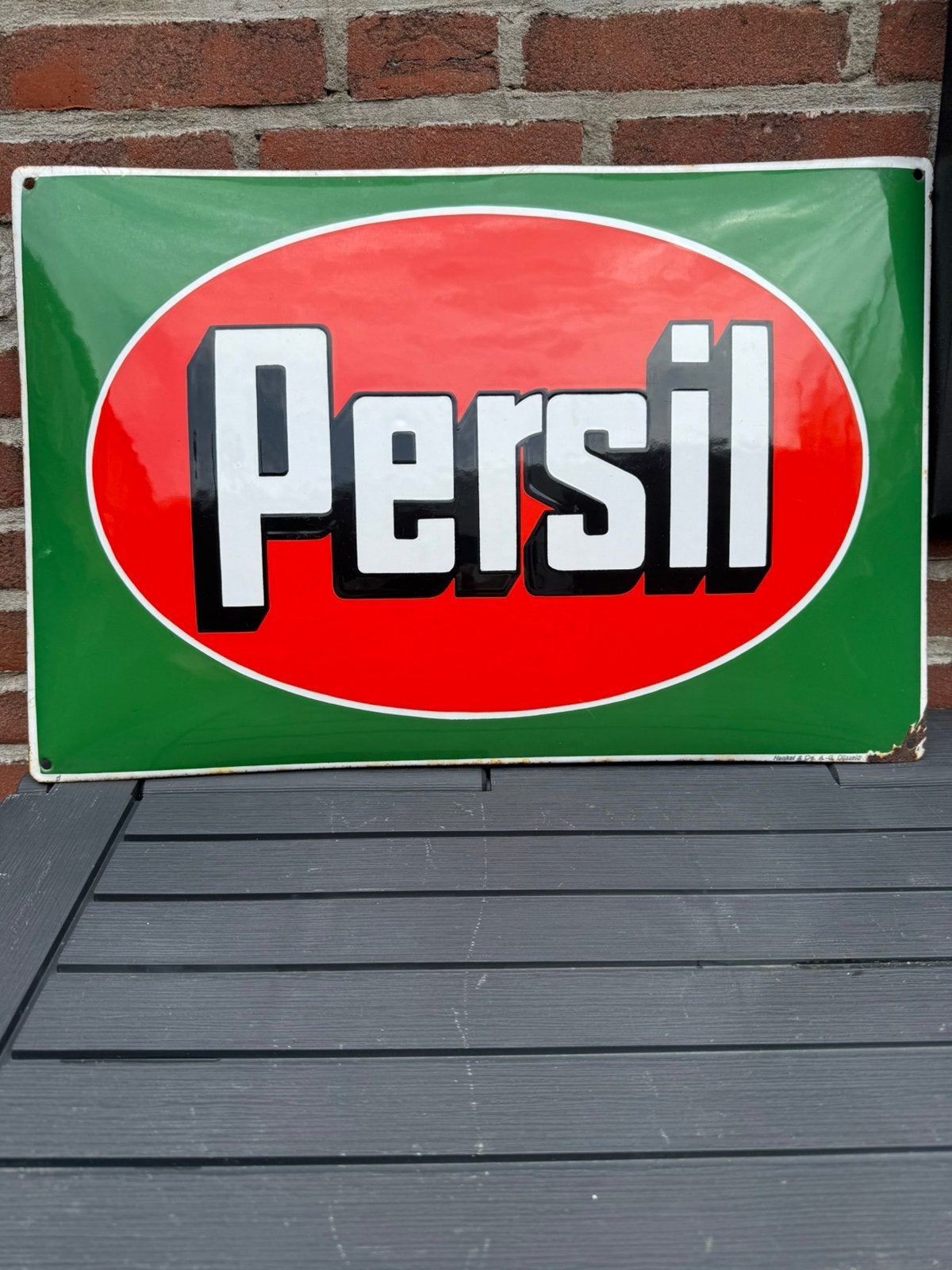 Emaille bord Persi 1920/30, Enlèvement ou Envoi, Comme neuf, Panneau publicitaire
